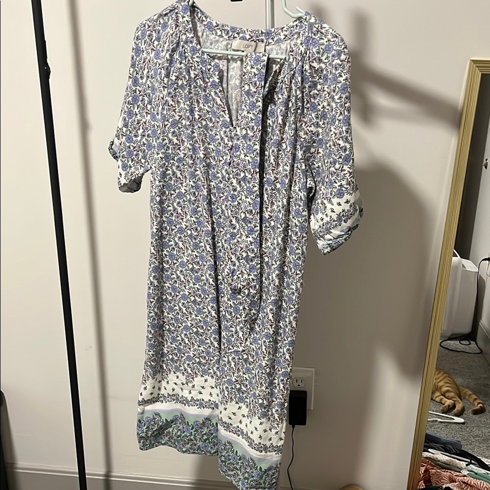 LOFT Blue and White Midi Dress